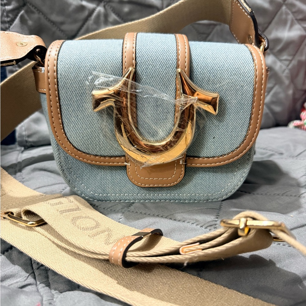 True Religion Denim and Tan Crossbody Bag